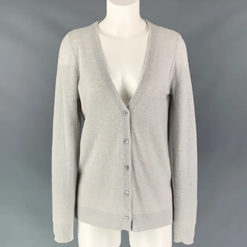 JOIE Size L Light Gray Cashmere Solid Cardigan Seamless Knitted Crochet