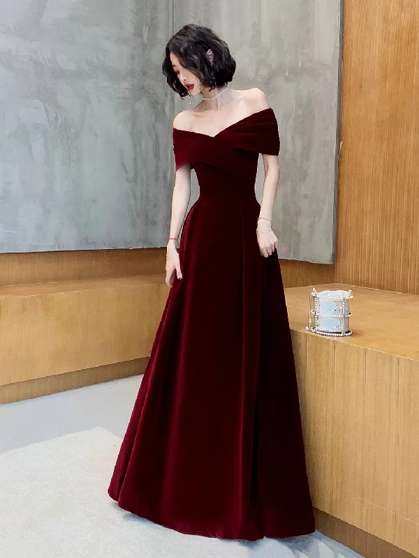 Burgundy Velvetl Long Prom Party Dress Tunics Practical durable