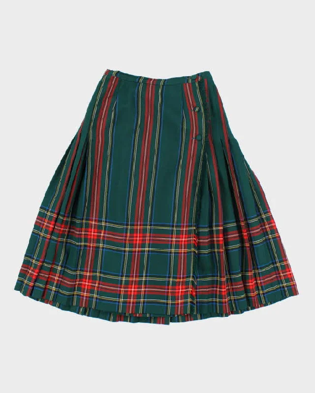 Vintage Aljean Wool Striped & Checked Skirt - XS linen skirt natural