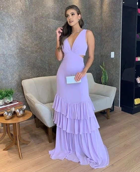 Mermaid Lilac Long prom Dress Party Dress 22th Birthday Outfits Tunics Summer linen