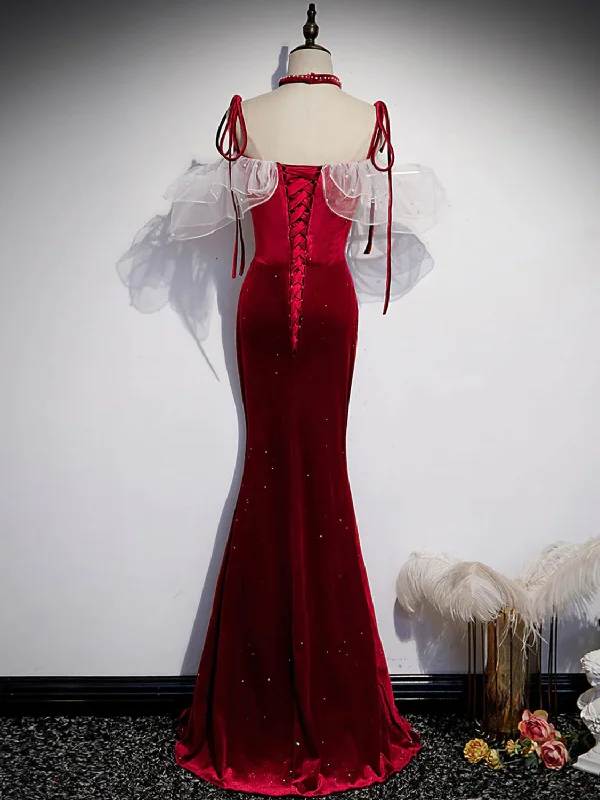 Red Off Shoulder Mermaid Long Straps Prom Dress, Red Evening Dress Party Dress Tunics Print Colorful Red Off Shoulder Mermaid Long Straps Prom Dress, Red Evening Dress Party Dress Tunics Print Colorful