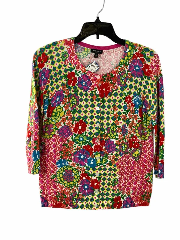 Talbots Size SP Multi-Color Print Cardigan Sweater Polka Dot Checkered Tartan