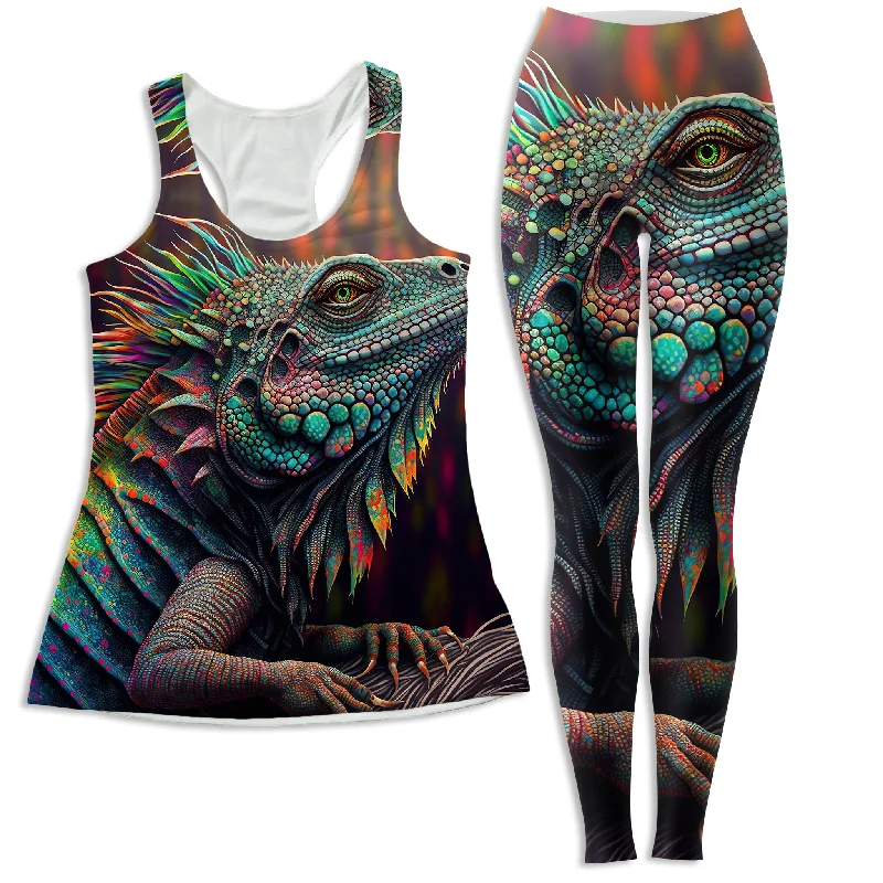Psychedelic Giant Iguana 2.0 Women's Tank and Leggings Combo lime green tank