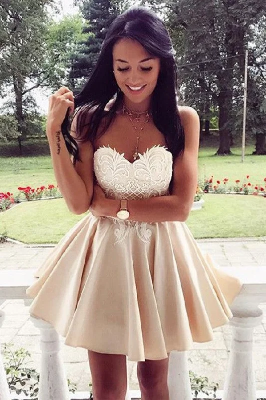 Sweetheart Strapless Sleeveless Appliques Mid Back Homecoming Dress,Party Dresses Tunics Cozy comfortable Sweetheart Strapless Sleeveless Appliques Mid Back Homecoming Dress,Party Dresses Tunics Cozy comfortable