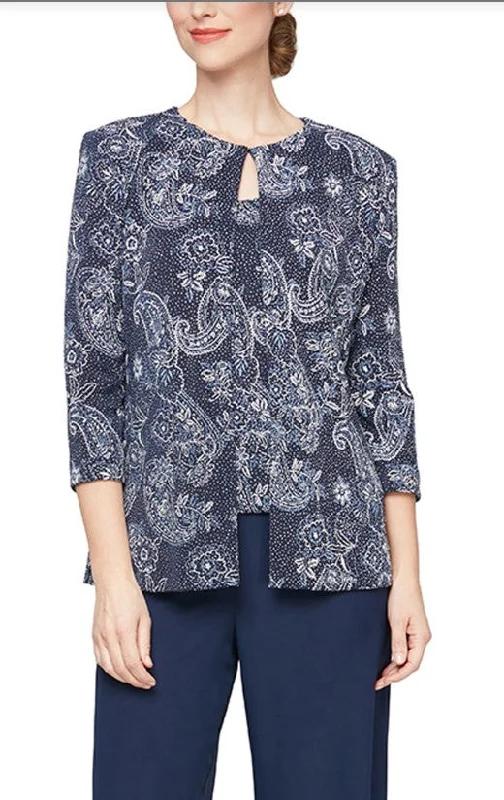 Alex Evenings 8327770 Printed Metallic 3/4 Sleeve Knit Twinset Jacket Trench Coat Raincoat Waterproof Jacket Alex Evenings 8327770 Printed Metallic 3/4 Sleeve Knit Twinset Jacket Trench Coat Raincoat Waterproof Jacket