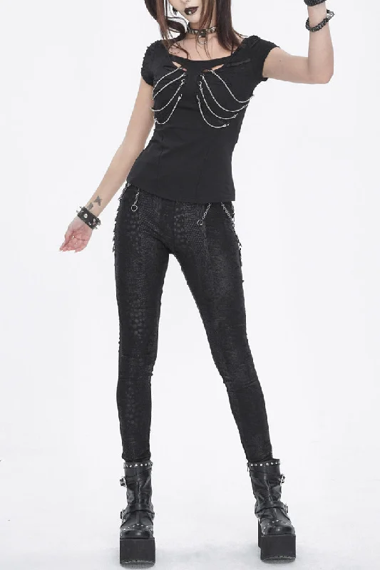 Black Jacquard Print Stitching Lace Women's Punk Pants Soft Cotton Pants