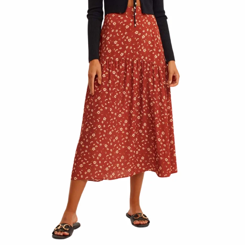 OXXO - Flounce Detailed Patterned Skirt silk skirt lustrous
