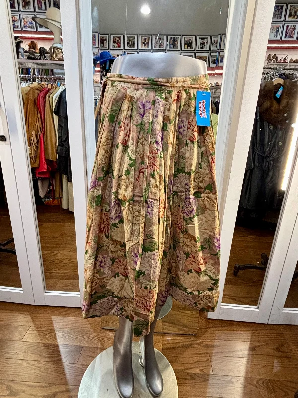 80’s Beige & Lilac Multicolor Flower Print Skirt By Synonyme satin skirt smooth