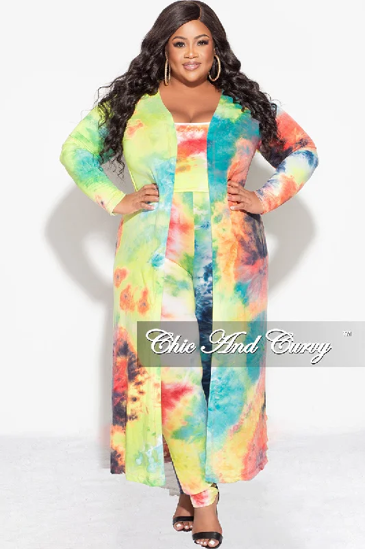 Final Sale Plus Size 3-pc (Duster, Crop Tank Top & Pants) Set in Dark Firework Tie Dye peekaboo tank top