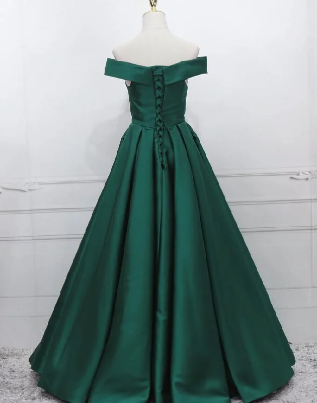 Green Simple Satin Off Shoulder Long Prom Dress Party Dress, Green Evening Dresses Tunics Sophisticated sleek Green Simple Satin Off Shoulder Long Prom Dress Party Dress, Green Evening Dresses Tunics Sophisticated sleek