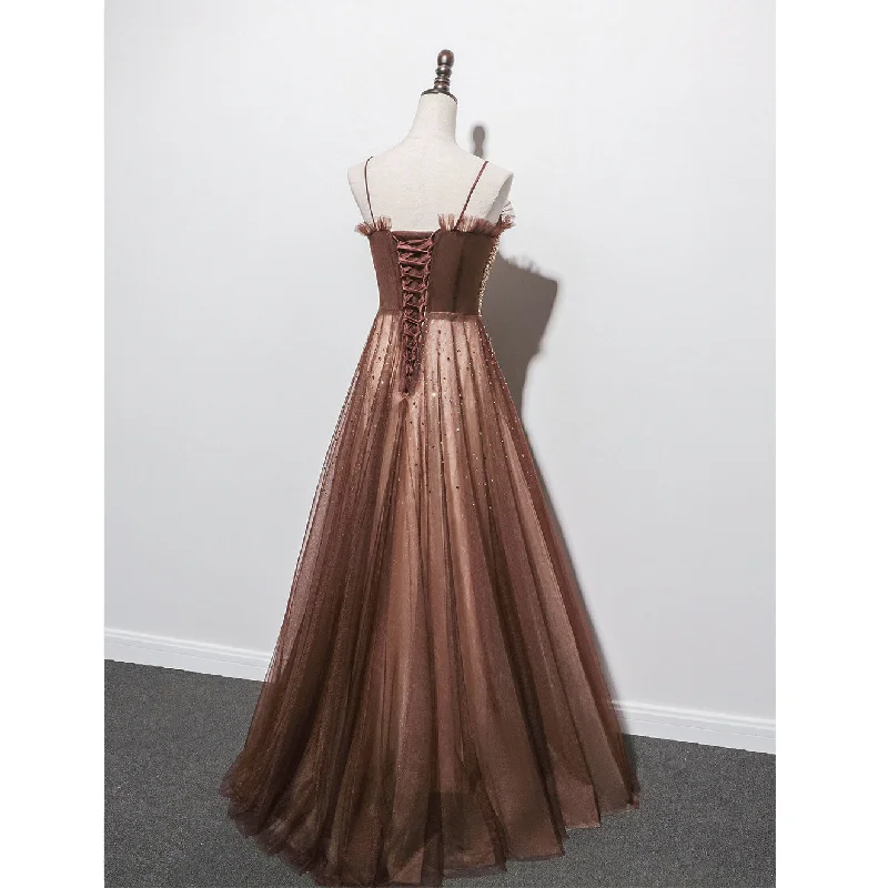 Shiny Tulle Beaded Long Straps Floor Length Party Dress, A-line Prom Gown Tunics Polka dots Shiny Tulle Beaded Long Straps Floor Length Party Dress, A-line Prom Gown Tunics Polka dots