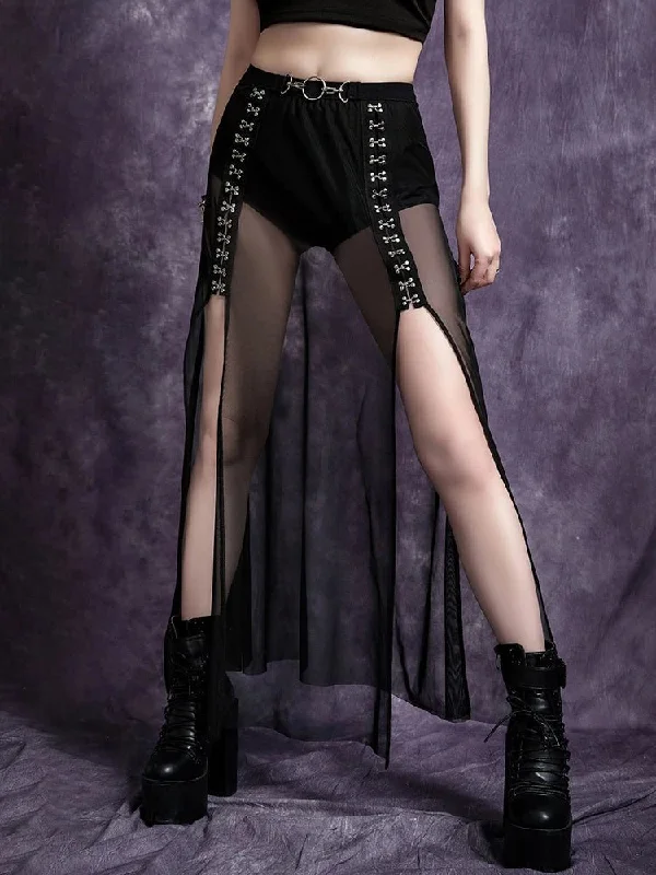 Goth Mesh High Split Midi Skirts corduroy skirt durable