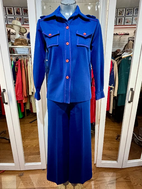 70’s Navy Blue With Red Stitch 2 Piece Leisure Pant Set Comfy Athletic Pants