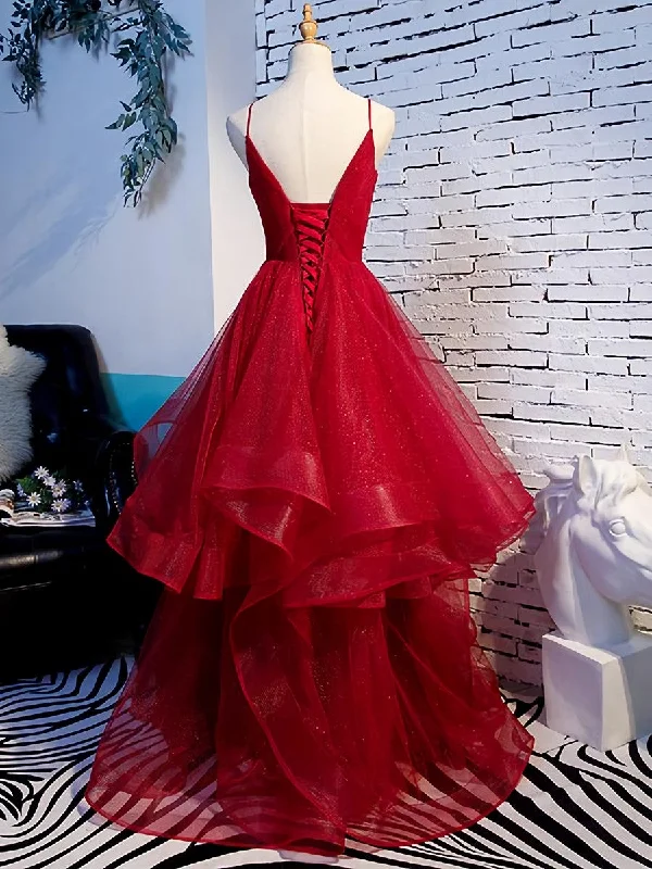 Charming Wine Red Straps Sweetehart Layers Tulle Prom Dress, Long Party Dress Tunics Print Colorful Charming Wine Red Straps Sweetehart Layers Tulle Prom Dress, Long Party Dress Tunics Print Colorful