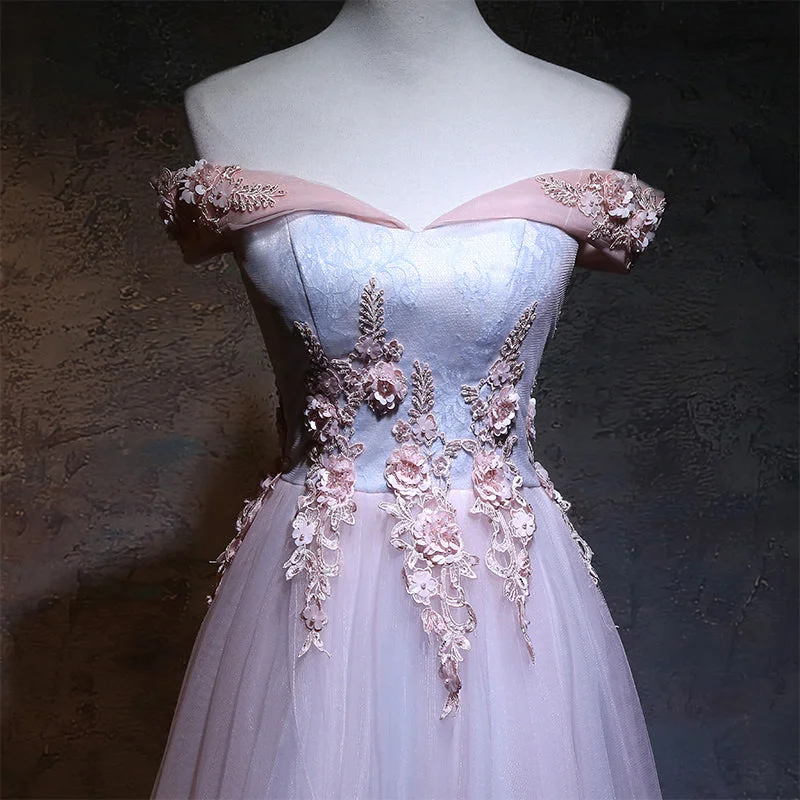 Light Pink Sweetheart Off Shoulder Party Dress, Long Prom Dress Sequined Elegant Party
