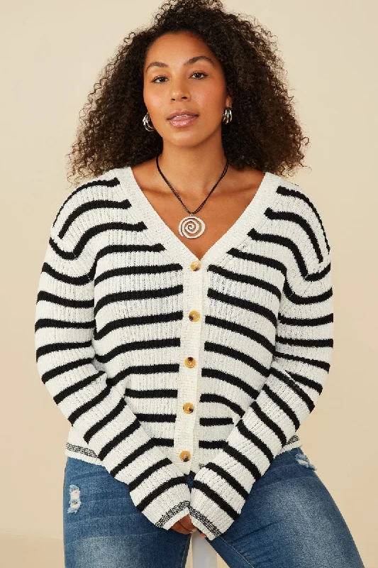 Striped Buttoned Sweater Cardigan Casual Formal Business