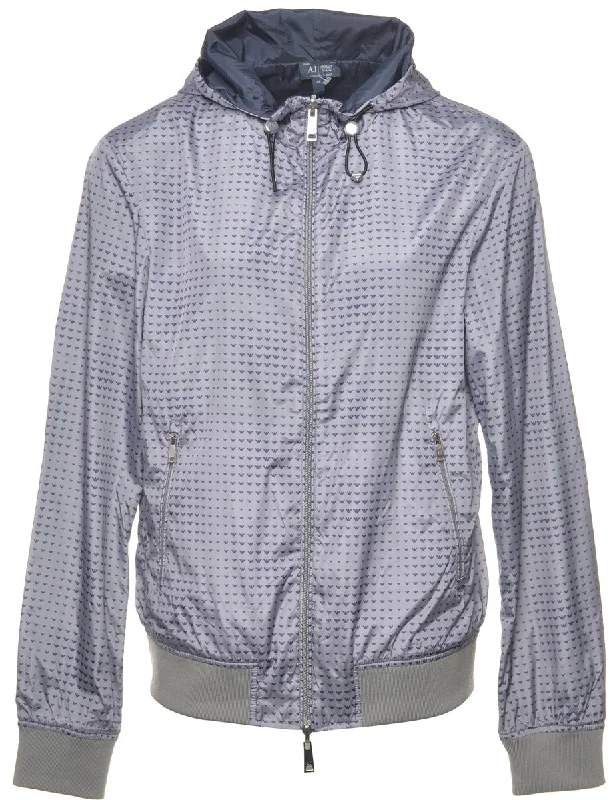 Zip Front Hooded Jacket - M Ribbed Jacket Pleated Jacket Ruffled Jacket