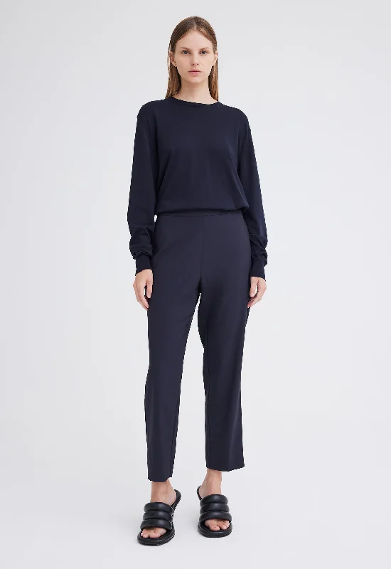 Gio Merino Wool Pant - Darkest Navy Casual Plaid Pants