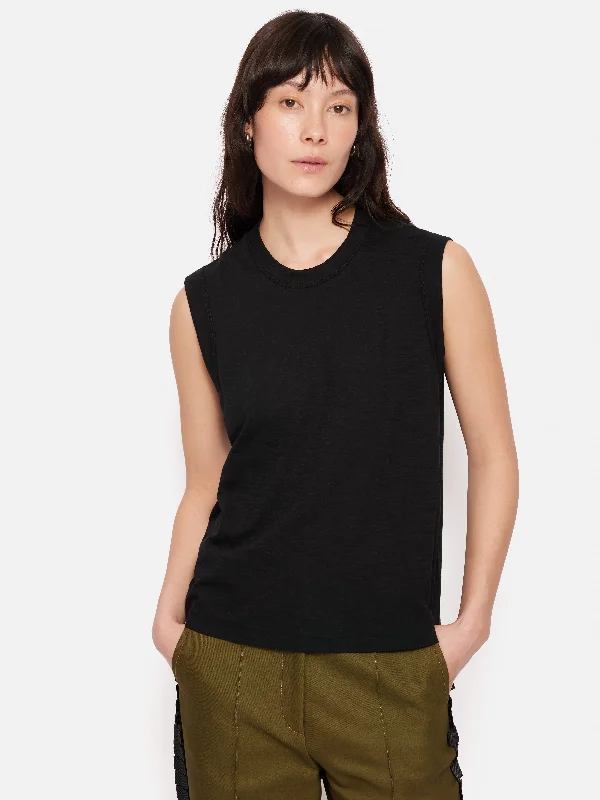 Cotton Slub Tank Top | Black spandex blend tank