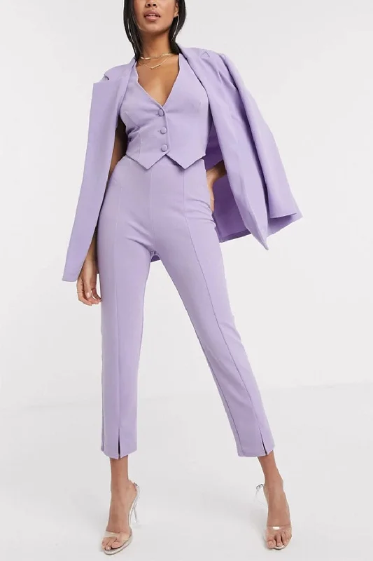 3 Piece Buttonless Peak Lapel Belted Waist Women's Suit (Blazer+Vest+Pants) Comfortable Maternity Pants 3 Piece Buttonless Peak Lapel Belted Waist Women's Suit (Blazer+Vest+Pants) Comfortable Maternity Pants