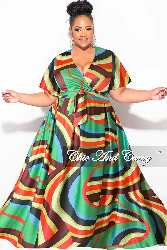 Final Sale Plus Size 2pc (Faux Wrap Crop Tie Top & Skirt) Set in Green Multi Color low waist skirt Final Sale Plus Size 2pc (Faux Wrap Crop Tie Top & Skirt) Set in Green Multi Color low waist skirt