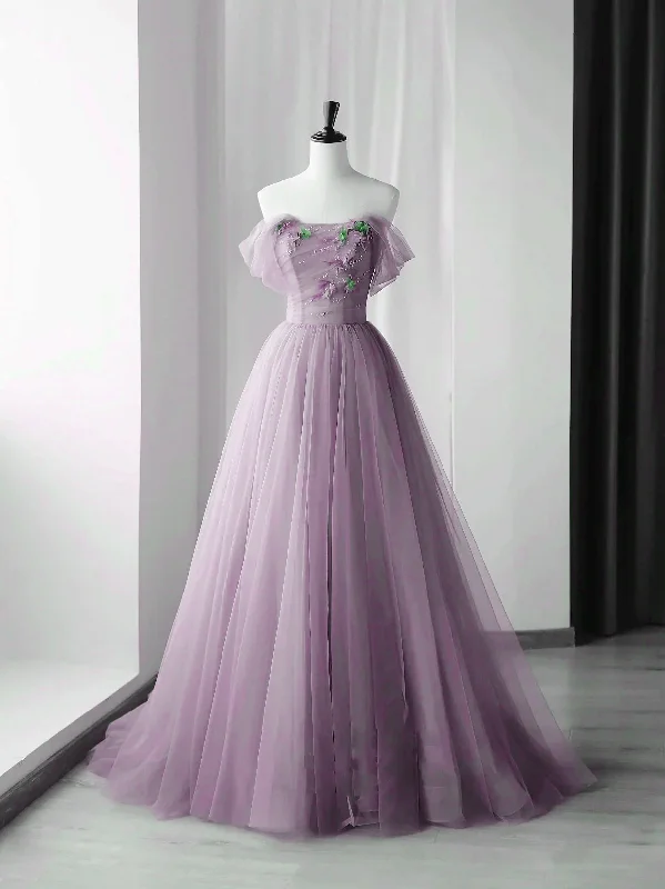 Elegant Tulle Long Party Dress with Flowers, A-line Tulle Evening Dress Prom Dress Peplum Ruffle Cocktail Elegant Tulle Long Party Dress with Flowers, A-line Tulle Evening Dress Prom Dress Peplum Ruffle Cocktail