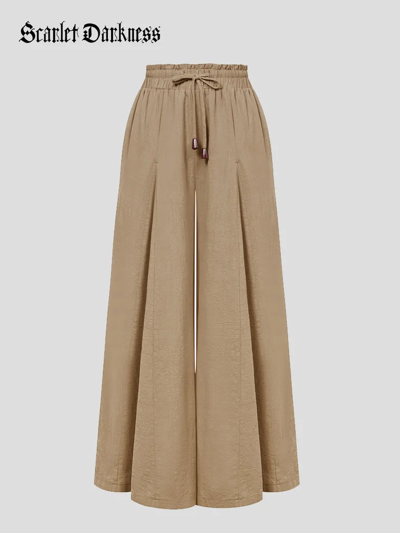 Women Cotton Palazzo Pants with Pocket Chic Faux Leather Pants