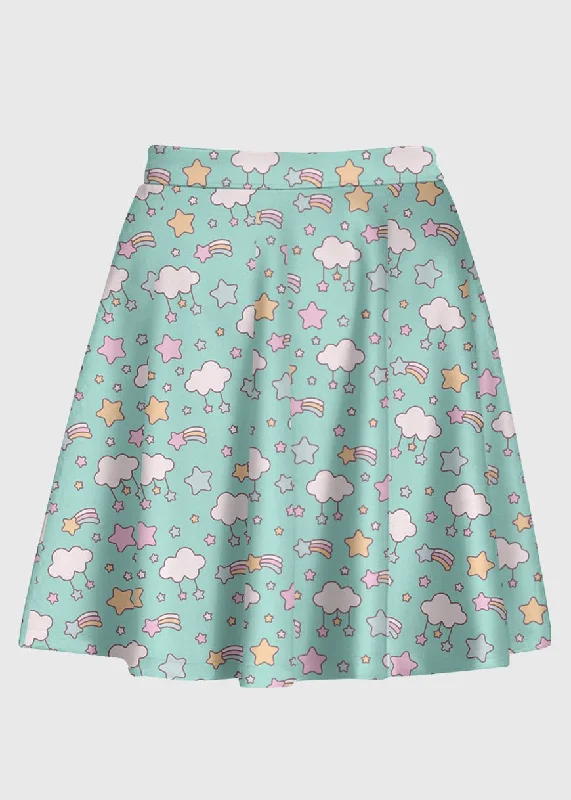 Fairy Kei Kawaii Cloud Stars Mint Skirt lace skirt romantic