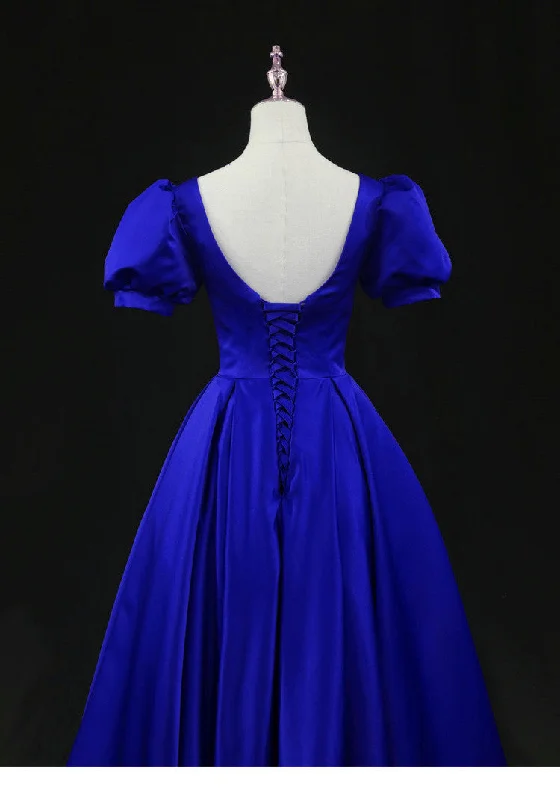 Royal Blue Satin Tea Length Wedding Party Dress, Blue Prom Homecoming Dress Mermaid Tail Wedding Royal Blue Satin Tea Length Wedding Party Dress, Blue Prom Homecoming Dress Mermaid Tail Wedding