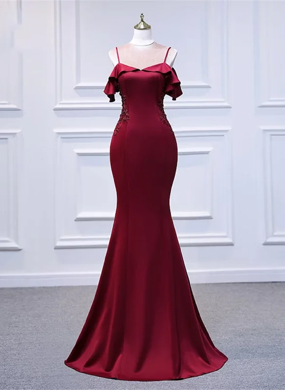 Wine Red Mermaid Off Shoulder Long Party Dress, Off Shoulder Mermaid Prom Dress Turtleneck Warm Winter Wine Red Mermaid Off Shoulder Long Party Dress, Off Shoulder Mermaid Prom Dress Turtleneck Warm Winter