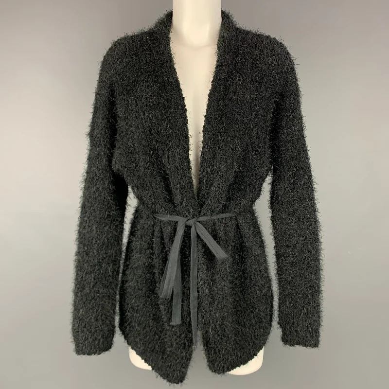 CURRENT AIR Size XS Black Knitted Textured Acrylic Belted Cardigan Satin Blend Silk Blend Wool Blend CURRENT AIR Size XS Black Knitted Textured Acrylic Belted Cardigan Satin Blend Silk Blend Wool Blend