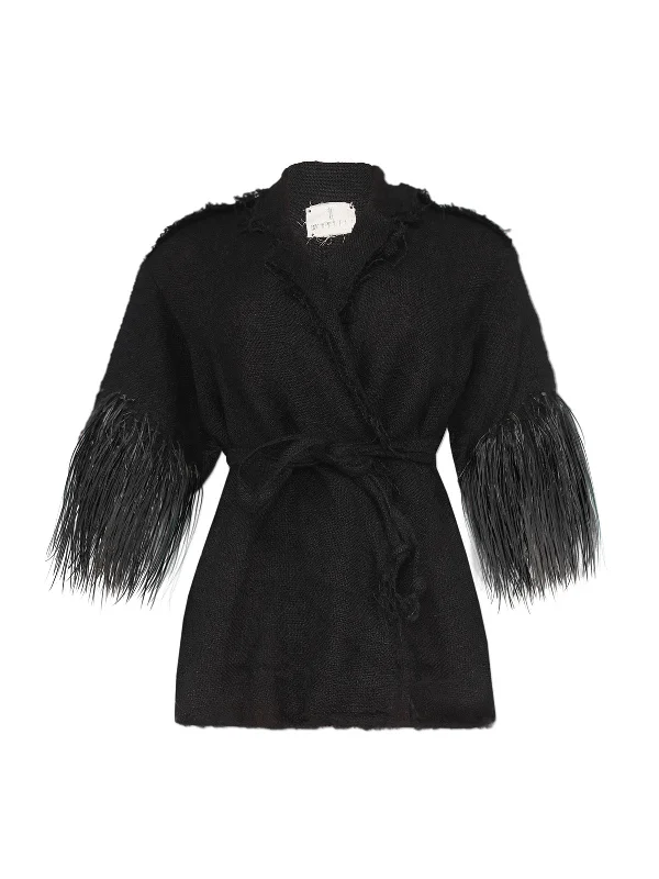 Short-Sleeve Fringe Detail Jacket Oversized Jacket Tailored Jacket Straight Jacket