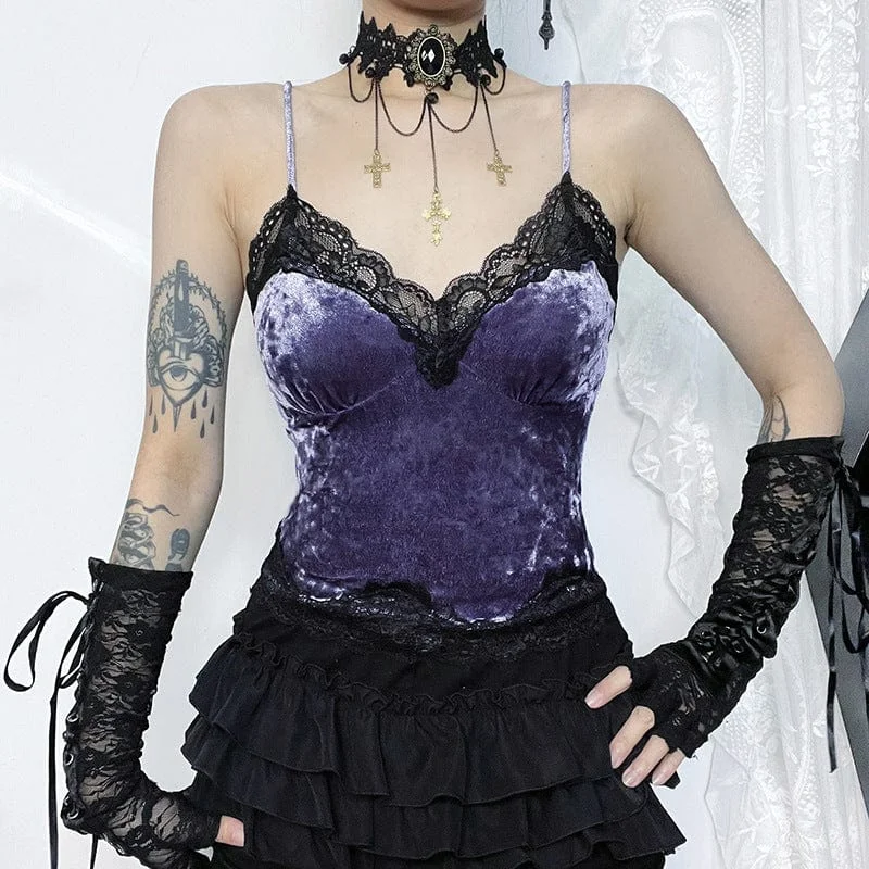 Women's Gothic Lace Velvet Tank Top trendy tank top