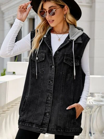 Blue Zone Planet | Drawstring Pocketed Button Up Sleeveless Denim Jacket Denim Jacket Leather Jacket Suede Jacket Blue Zone Planet | Drawstring Pocketed Button Up Sleeveless Denim Jacket Denim Jacket Leather Jacket Suede Jacket