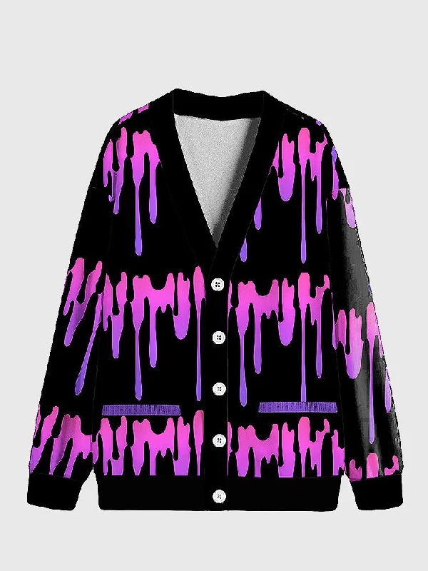 Womens Melting Drip Cardigan Embroidered Appliqued Beaded