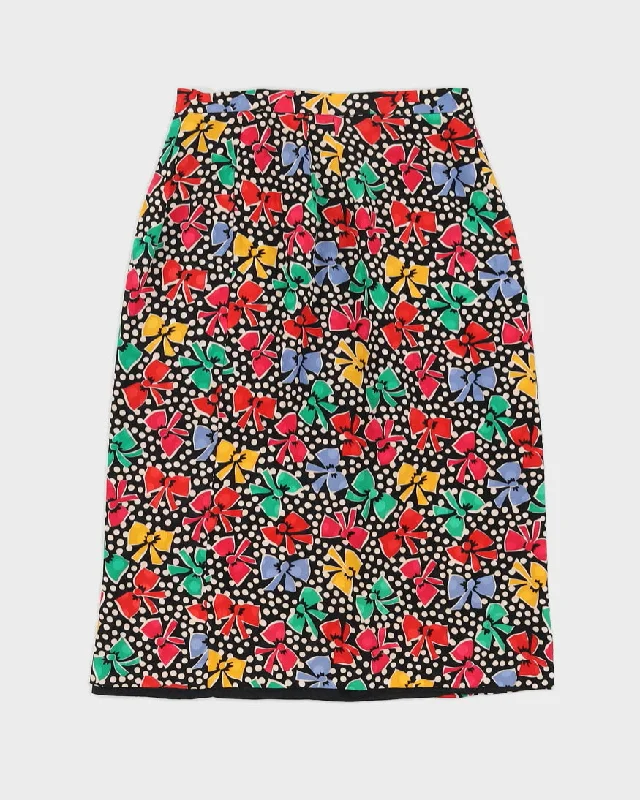 Vintage 80s Albert Nipon Bow Print Silk Skirt - XS wrap skirt elegant