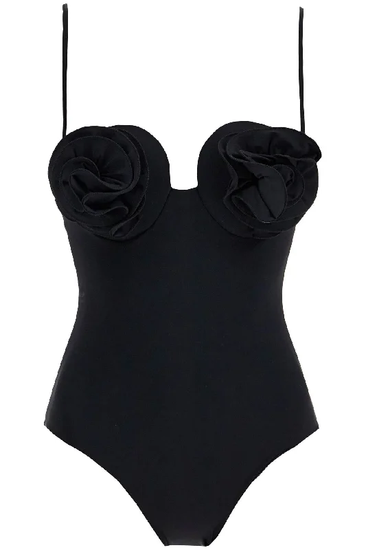 One-piece Flower Swims  - Black Strap Bikini Set