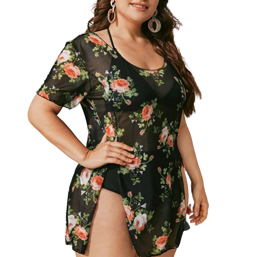 3pack Plus Triangle Bikini Swimsuit With Floral Cover Up Flirty Ruffle Swimsuit