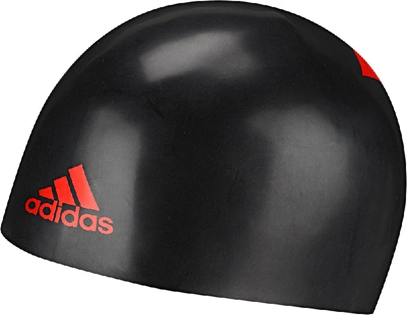 adidas 3D Silicone Swim Cap (Black/Solar Red) Shiny One-Piece Swimsuit