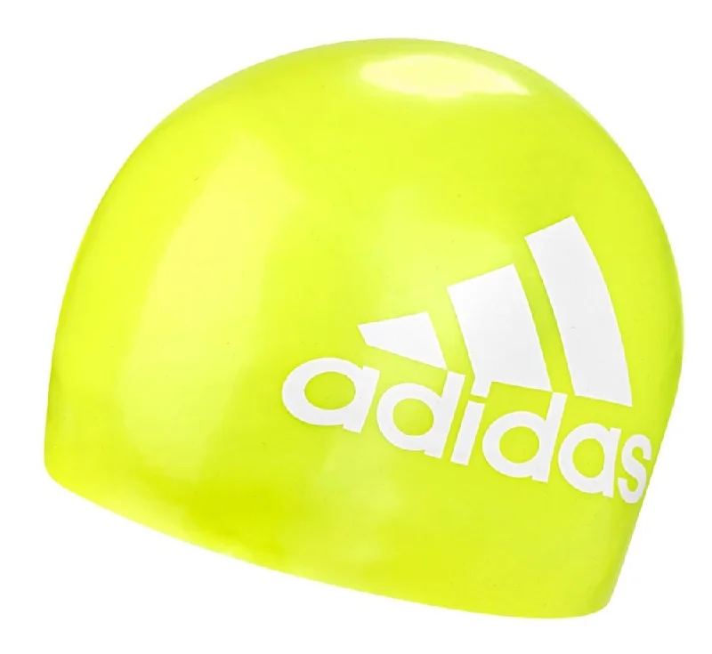 Silicone Graphic Swim Cap Yellow Plunge Neckline Swimsuit