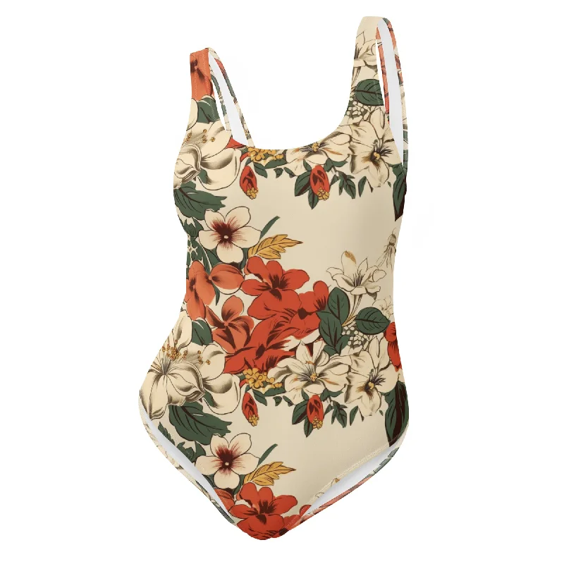 Beachy Bottoms Hawaiian Print One-Piece Swimsuit Adjustable Bikini Bottoms