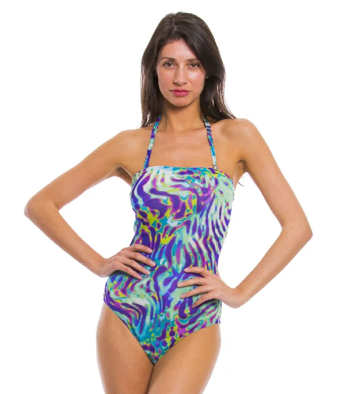 Coral Tan Through Tube Swimsuit Mesh Panel Swimwear