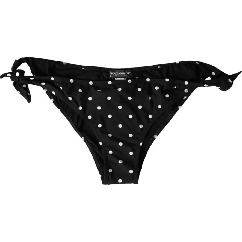 Dolce & Gabbana Black Polka Dot Swimwear Beachwear Bottom Bikini Floral Print Swimsuit Dolce & Gabbana Black Polka Dot Swimwear Beachwear Bottom Bikini Floral Print Swimsuit