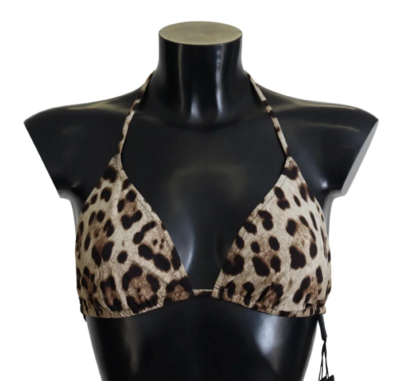 Dolce & Gabbana Brown Leopard Halter Beachwear Swimwear Bikini Top Mesh Detail Bikini Dolce & Gabbana Brown Leopard Halter Beachwear Swimwear Bikini Top Mesh Detail Bikini