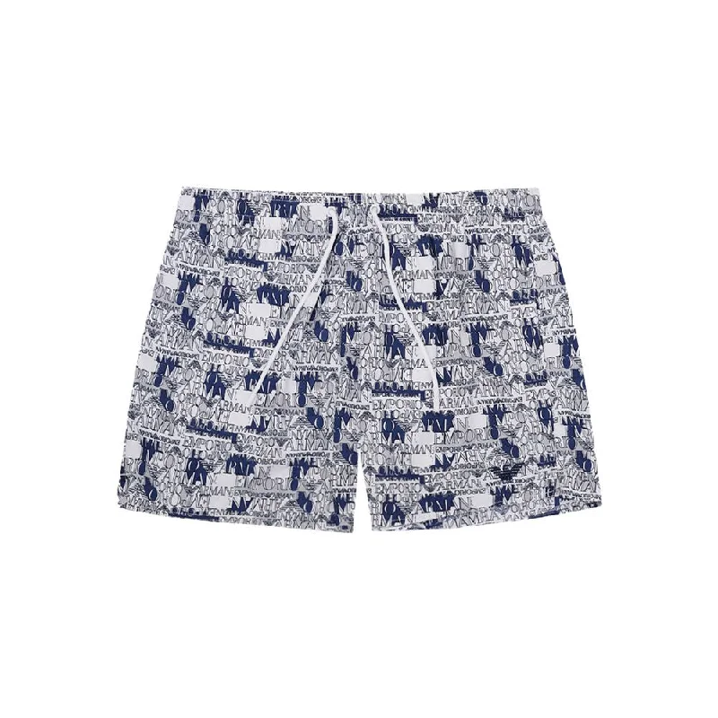 Emporio Armani Elegant White Polyester Swim Shorts High-Waisted Swim Bottoms