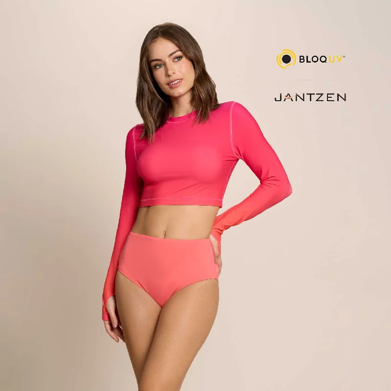 FLOWERS OF THE SUN CROPPED SWIM RASH GUARD TEE TOP Stylish Swimsuit Set