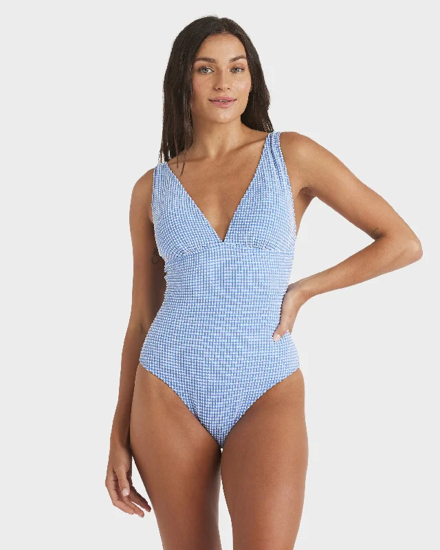 Womens Gingham One Piece Swimsuit Stylish Cover-Up Set
