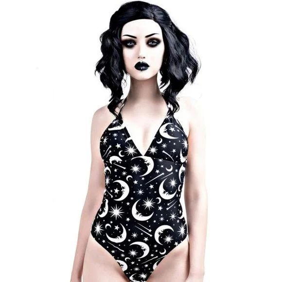 Halter One-piece Swim Suit | Under The Moon & Stars | Lace-Up Suit Push-Up Bikini Bottoms Halter One-piece Swim Suit | Under The Moon & Stars | Lace-Up Suit Push-Up Bikini Bottoms