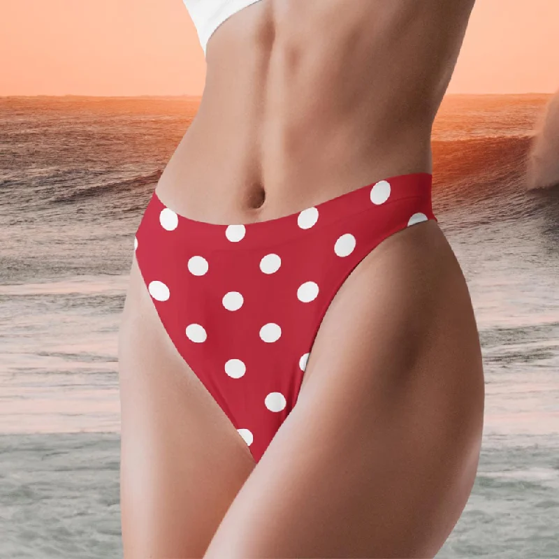 Red polka dot bikini bottoms swimwear Mesh Swimsuit Top