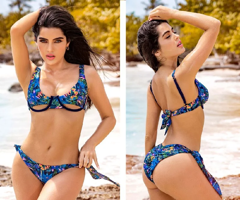 Mapale 67036 Underwired Two Piece Swimsuit Color Tropical Print Solid Color Swimsuit